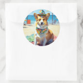 Corgi onビーチ、愛犬家の夏の贈り物 ラウンドシール (バッグ)