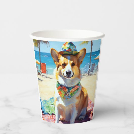 Corgi onビーチ、愛犬家の夏の贈り物 紙コップ (裏面)