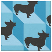 Corgi on Blue Cubes ファブリック (クローズアップ)