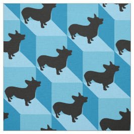 Corgi on Blue Cubes ファブリック