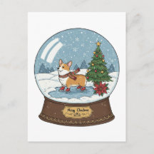 Corgi on Skatesクリスマスポストカード