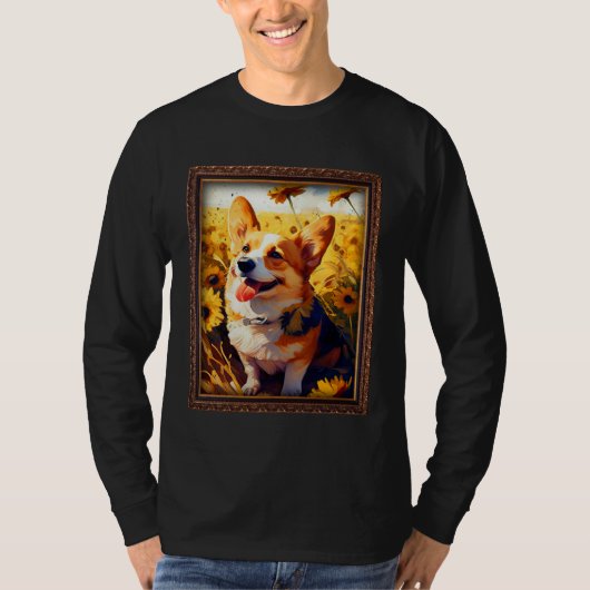 Corgi Painting Sunflower Flower Mom Women Floral   Tシャツ (正面)