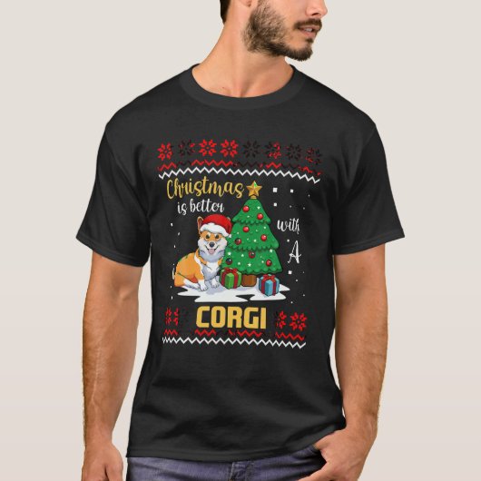 Corgi Pajamaかわいい犬Pとクリスマスの方が良い Tシャツ (正面)