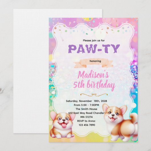 Corgi party theme invitation 招待状 (正面/裏面)