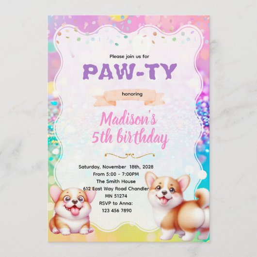 Corgi party theme invitation 招待状 (正面)