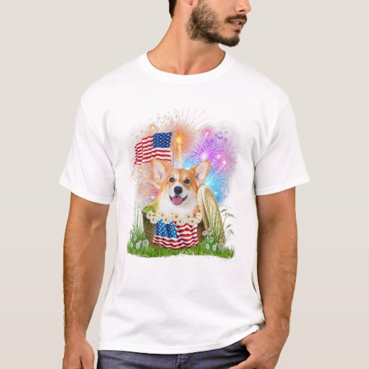 Corgi Patriotic American Tシャツ (正面)
