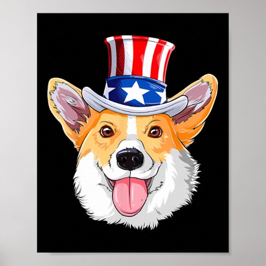 Corgi Pet Dogs 7月4日アメリカ国旗の男性女性 ポスター (正面)