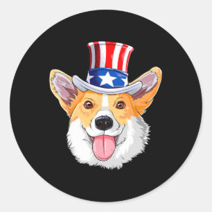 Corgi Pet Dogs 7月4日アメリカ国旗の男性女性 ラウンドシール