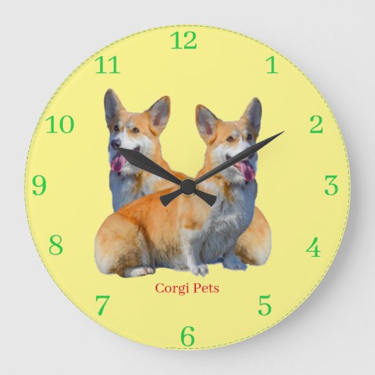 Corgi Pets ラージ壁時計 (正面)