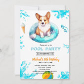 Corgi pool party Invite 招待状 (正面)