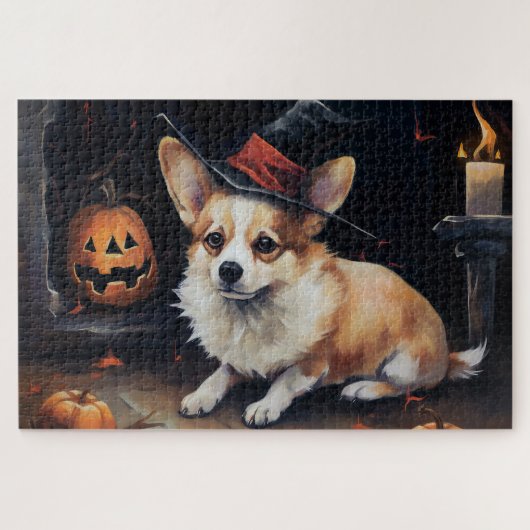 Corgi Pumpkins Halloween Scary ジグソーパズル (横)