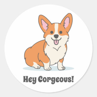 Corgi Puppy おもしろい - Hey Corgeous ラウンドシール