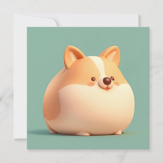 Corgi Puppy Art with Cute Chubby 3D Clay Flat Card (正面)