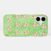 Corgi Puppy with Green Leaves Pattern Phone Case iPhone 16ケース (裏面横)