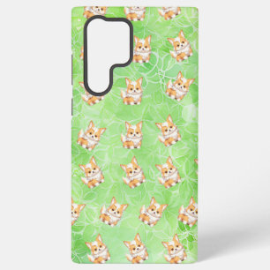 Corgi Puppy with Green Leaves Pattern Phone Case Samsung Galaxy S22 Ultraケース