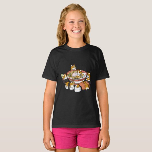 Corgi Ramen Sushi Tシャツ (正面フル)