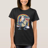 Corgi Riding Dinosaur rex  Men Women Rainbow Tシャツ (正面)
