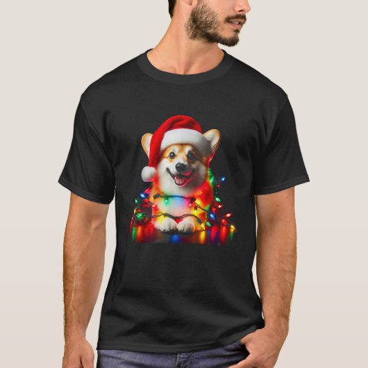 Corgi Santa Christmas Tree Lights Boys Men Corgmas Tシャツ (正面)