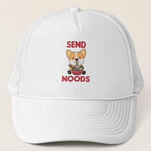 Corgi Send Noods Ramen Cute Kawaii Noodles Dogs キャップ (正面)