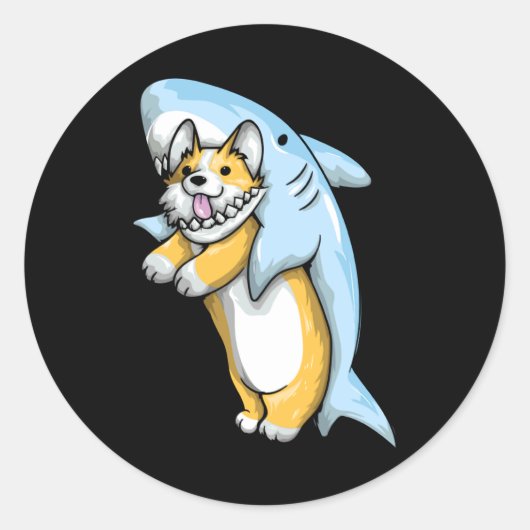 Corgi Shark Funny Corgi Costume 988 ラウンドシール (正面)