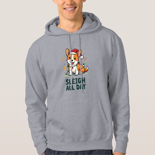 Corgi Sleigh All Day Funny Christmas Hoodie パーカ (正面)