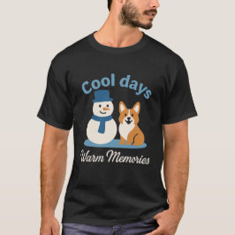 Corgi Snowman Friends Warm Coffee Cute Winter Snow Tシャツ