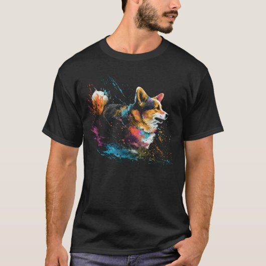 Corgi Splash Cute Dog Tシャツ (正面)