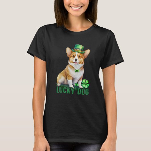 Corgi St Patrick Leprechaun Shamrock Irish Lucky D Tシャツ (正面)