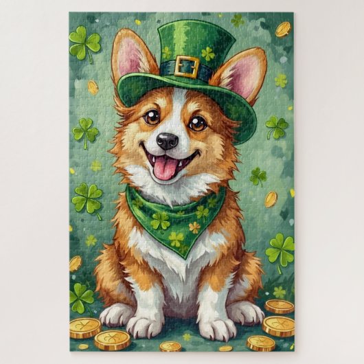 Corgi St Patrick’s Day Cute Lucky Dog ジグソーパズル (縦)