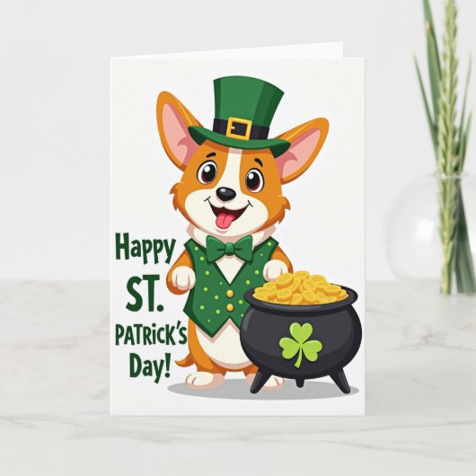 Corgi St Patricks Day Best Wishes Card カード (正面)