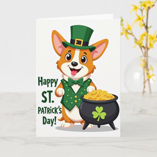 Corgi St Patricks Day Best Wishes Card カード (黄色い花)