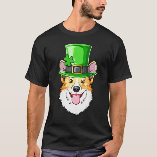 Corgi St Patricks Day Irish Leprechaun Corgi Tシャツ (正面)