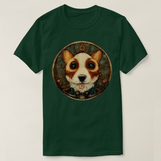Corgi Surreal Steampunkアートワーク犬の恋人 Tシャツ (デザイン正面)