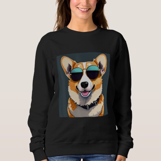 Corgi tees Corgi dog wearing sunglasses スウェットシャツ (正面)