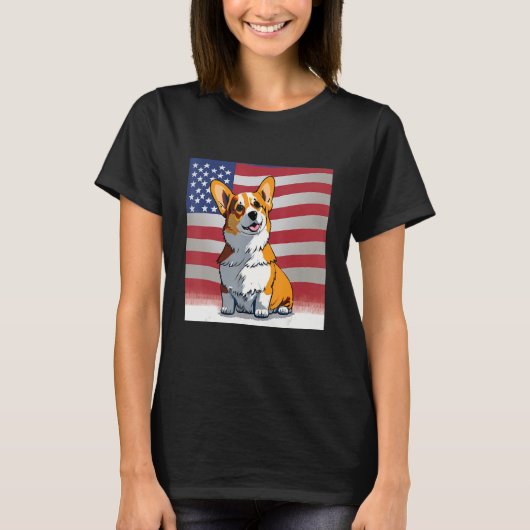 Corgi tees Corgi dog with American flag USA patrio Tシャツ (正面)