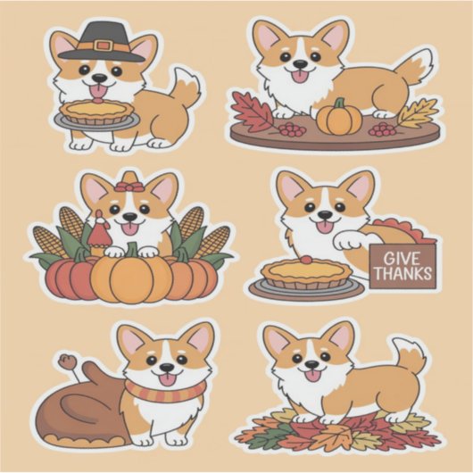Corgi Thanksgiving  シール (正面)