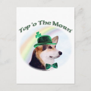 Corgi Top of the Morn'; Corgi St. Patrick's day ポストカード