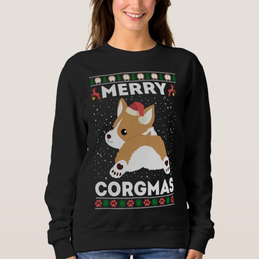 Corgi Ugly Christmas Sweater Merry Corgmas Santa C スウェットシャツ (正面)