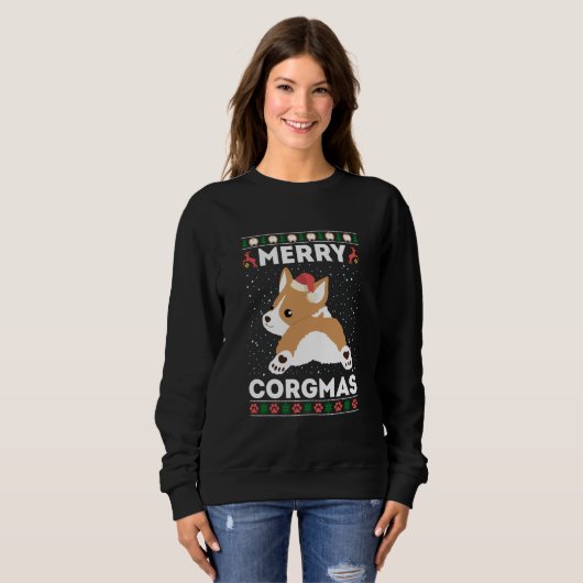 Corgi Ugly Christmas Sweater Style Merry Corgmas スウェットシャツ (正面フル)