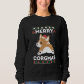 Corgi Ugly Christmas Sweater Style Merry Corgmas スウェットシャツ (正面)