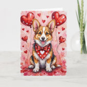 Corgi Valentine’s Day Dog with Hearts Red カード (正面)