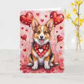 Corgi Valentine’s Day Dog with Hearts Red カード (黄色い花)
