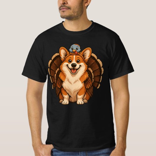 Corgi Wearing Turkey Fall Autumn Thanksgiving  Tシャツ (正面)