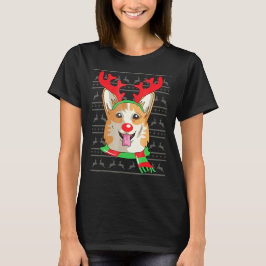 Corgi Welsh Reindeer Christmas Gif Tシャツ (正面)