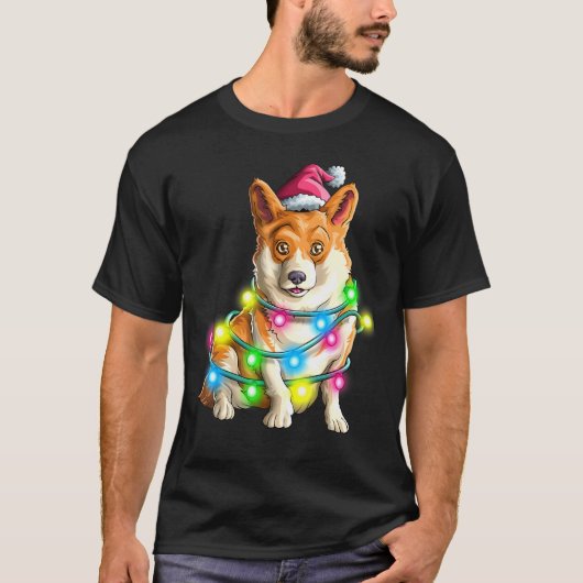 Corgi Welsh Santa Christmas Tree Lights For Dog Tシャツ (正面)