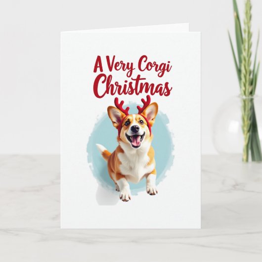 Corgi with Reindeer antlers Christmas Card カード (正面)