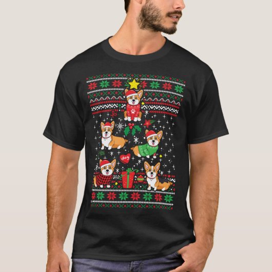 Corgi Xmas Tree Santa Dog  Ugly Christmas Tシャツ (正面)