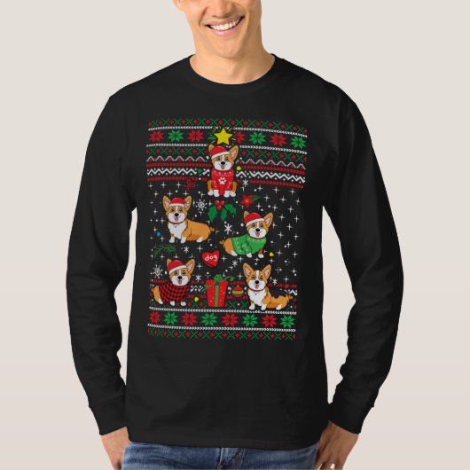 Corgi Xmas Tree Santa Dog  Ugly Christmas Tシャツ (正面)