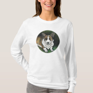 "Corgie"犬の芸術の再生の女性ワイシャツ Tシャツ