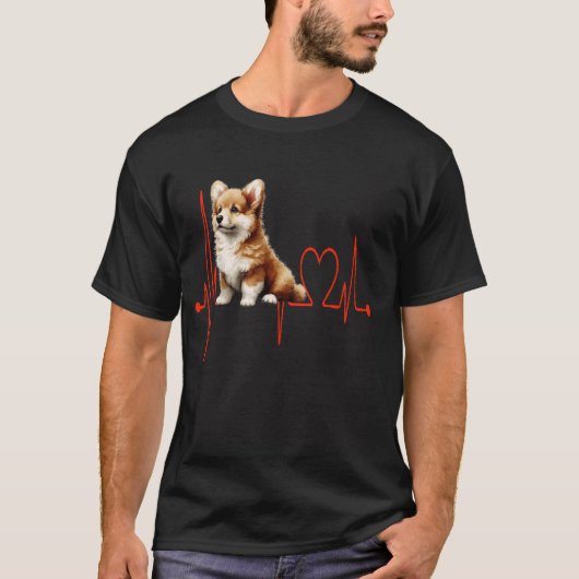 Corgipoo ( Corgi + Poodle)犬のハートビートおもしろい犬 Tシャツ (正面)